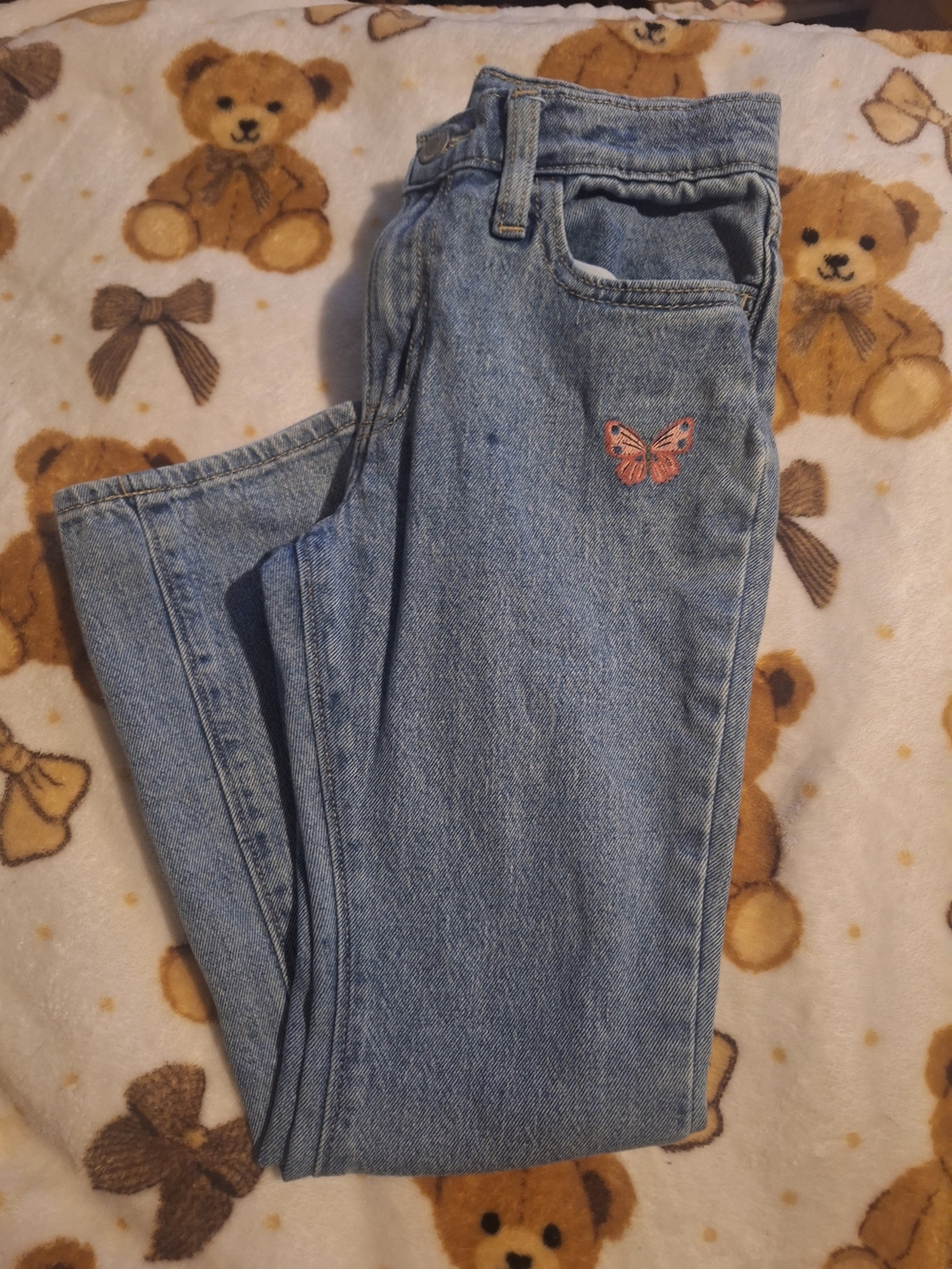 Old Navy Light Blue Kids Jeans with Pink Butterfly Embroidery